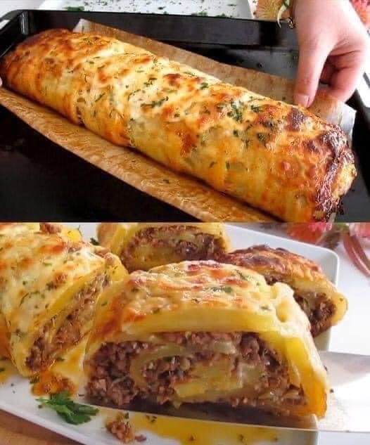 Rocambole de Batata Recheado com Carne Moída