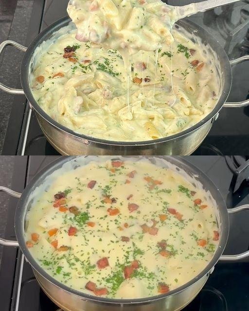 Macarrão Cremoso com Bacon e Queijo
