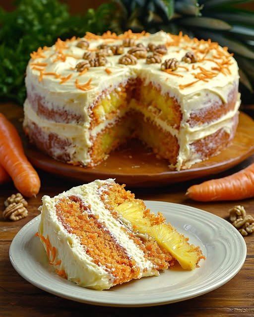 Bolo de Cenoura com Abacaxi e Nozes