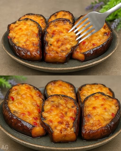 Berinjela Recheada com Queijo ao Forno