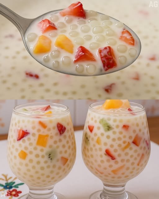 Sobremesa de Sagu com Leite e Frutas