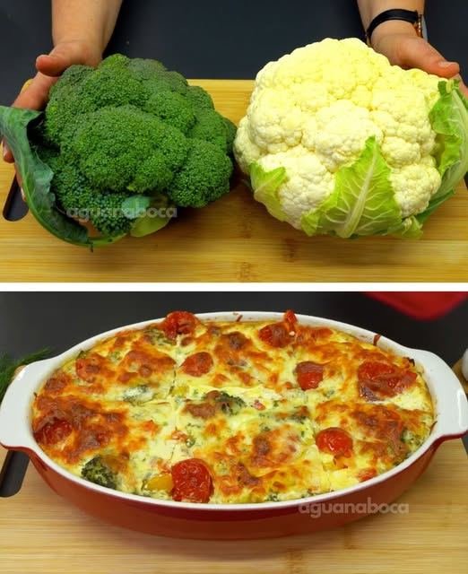 Gratinado de Brócolis e Couve-flor Cremoso