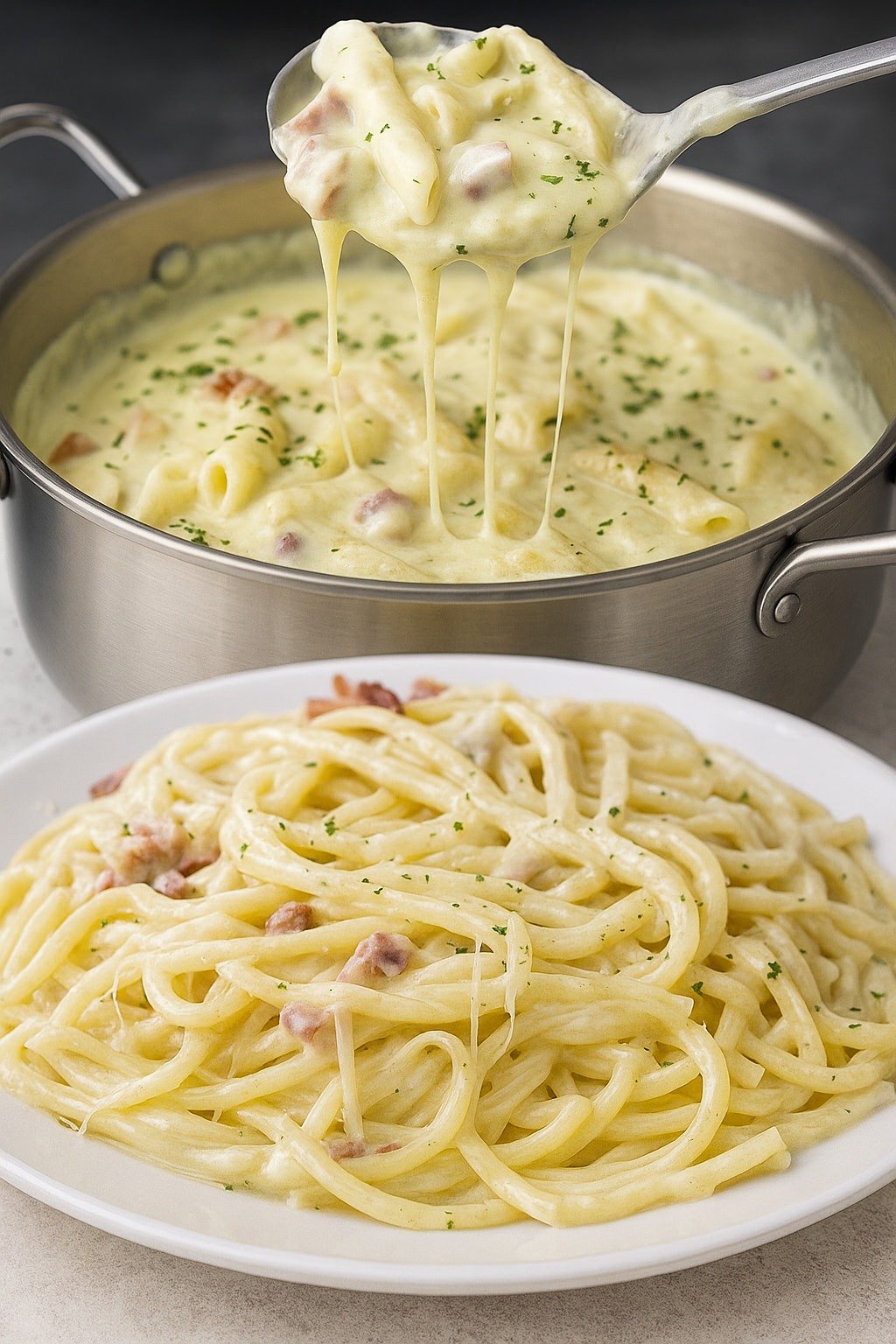 Macarrão Cremoso com Queijo e Bacon