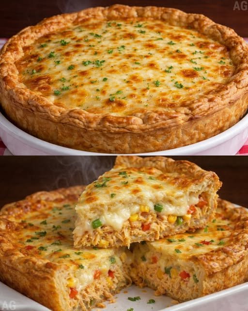 Torta Cremosa de Frango com Milho e Pimentão