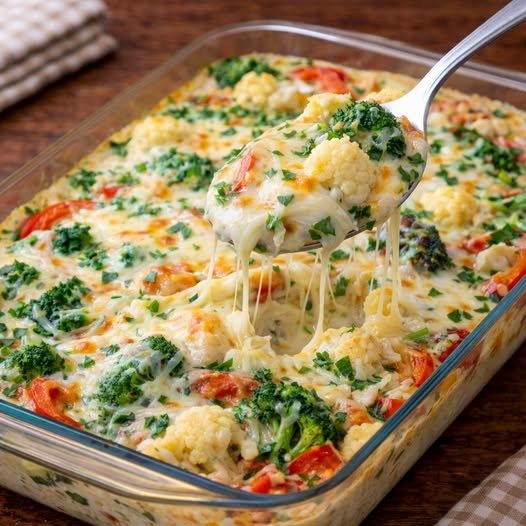 Gratinado de Brócolis e Couve-Flor com Queijo