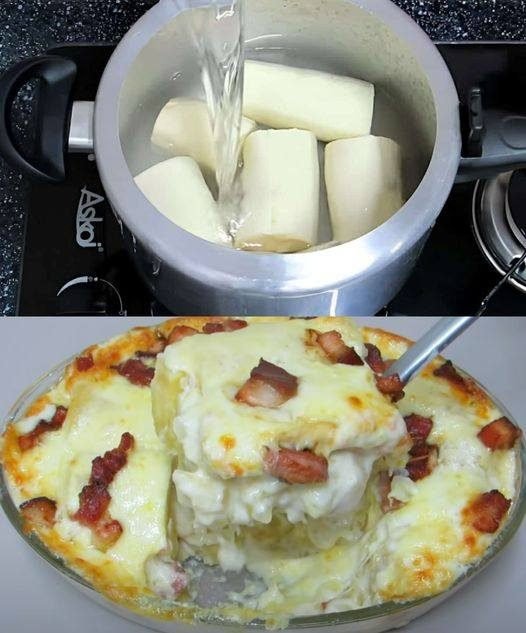Mandioca Gratinada com Bacon