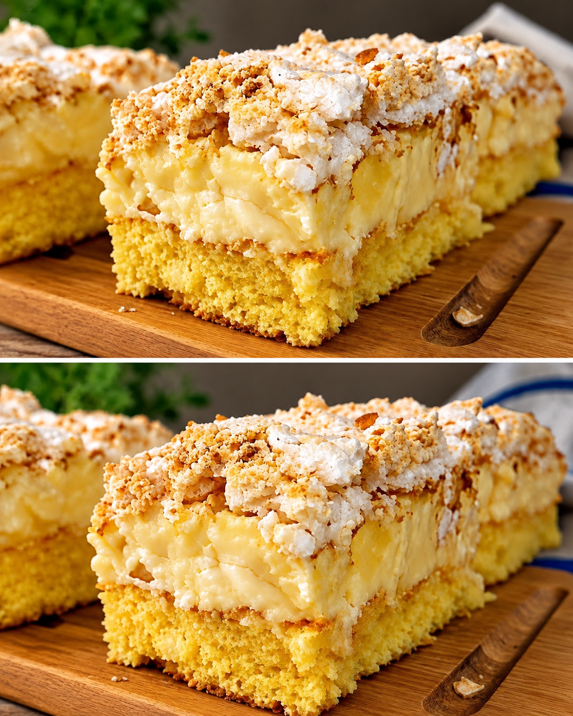 Bolo com Creme Pasteleiro e Merengue de Coco