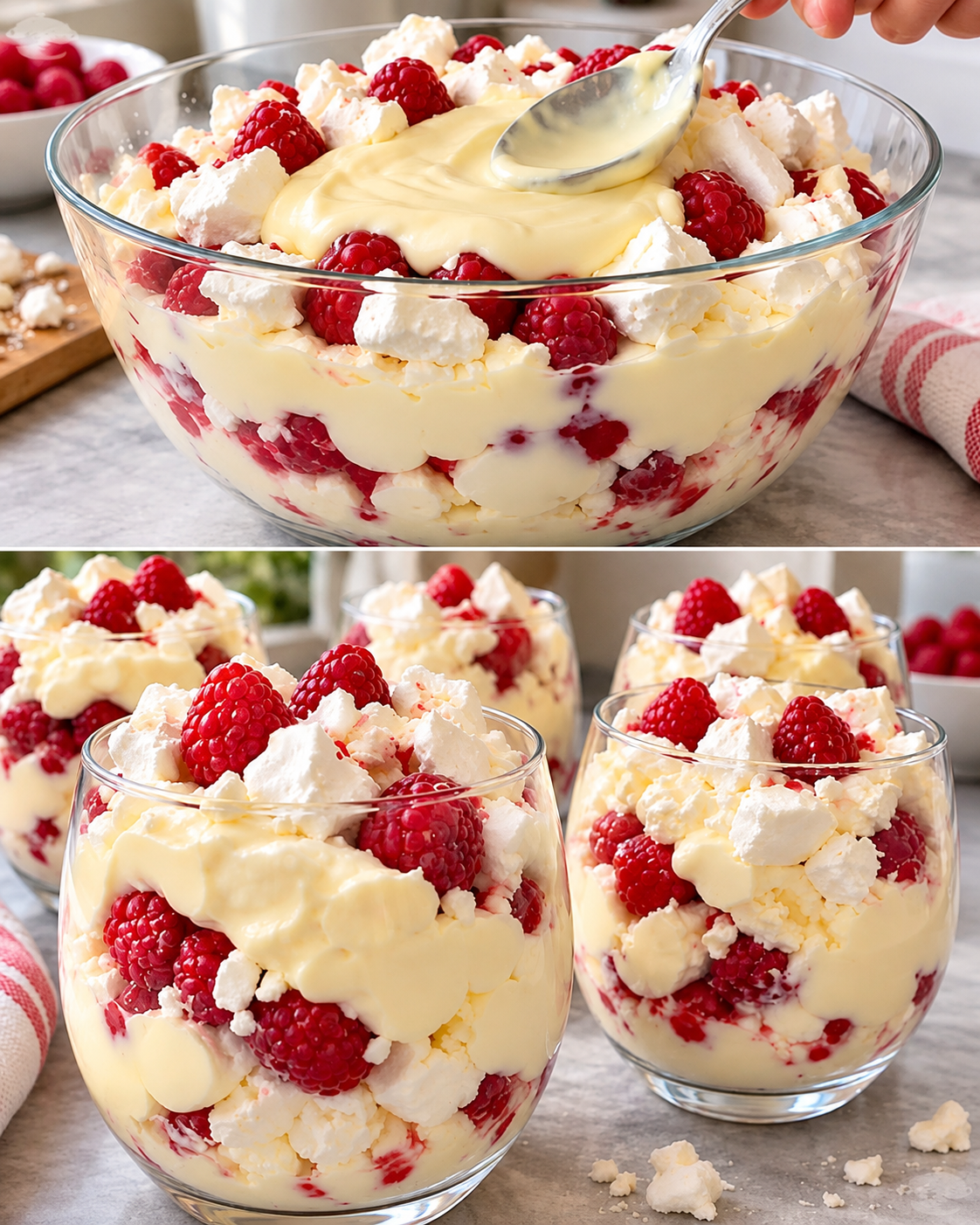Sobremesa de Merengue com Framboesas e Creme