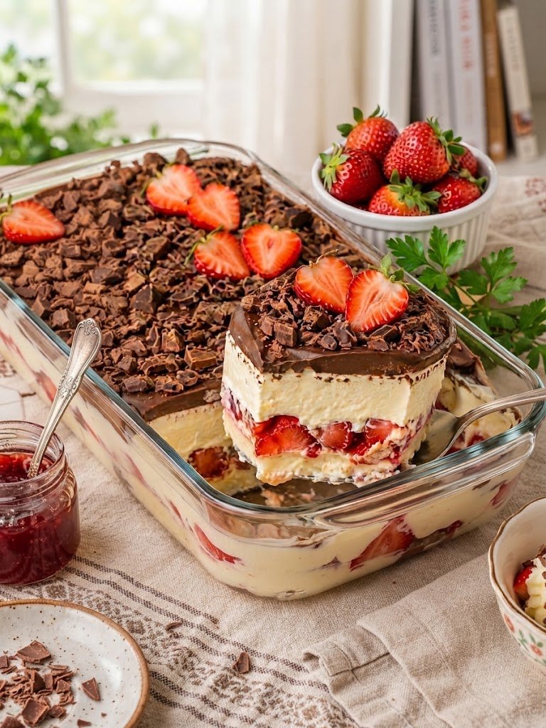 Sobremesa Gelada de Morango com Creme de Ninho